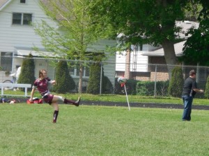 A Wallaceburg Tartan Kicks The Ball during warm up Photo: Daniel Swan