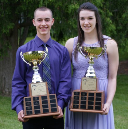 Lee Kucera (left) and Bridget Carleton with their Dr. Jack Parry Awards - Photo by Ian Kennedy/ CKSN.ca