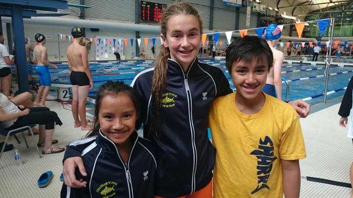 From left to right, Madeleine Tran, Genevieve Sasseville and David Tran of the 'Y' Pool Sharks