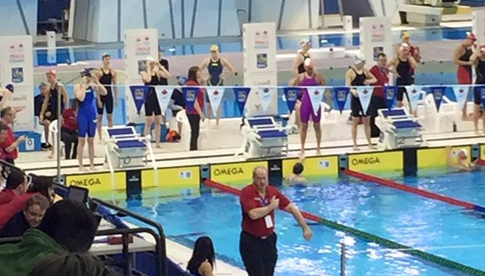 Wallaceburg's Madison Broad prepares for her prelim swim in the women's 100 metre Rio Olympic time trials in Scarborough